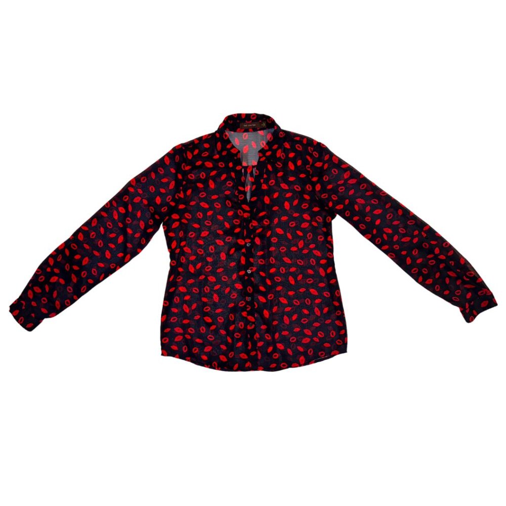 THE LIMITED | Red Lip Print Sheer Button-Down Blouse